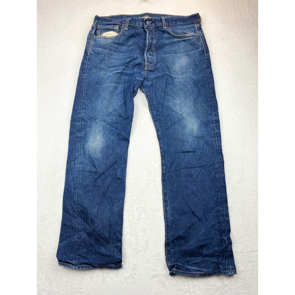 Levis 501 Mens‎ 36x32 Vintage Inspired Jeans Festival DistressThigh Fade Denim